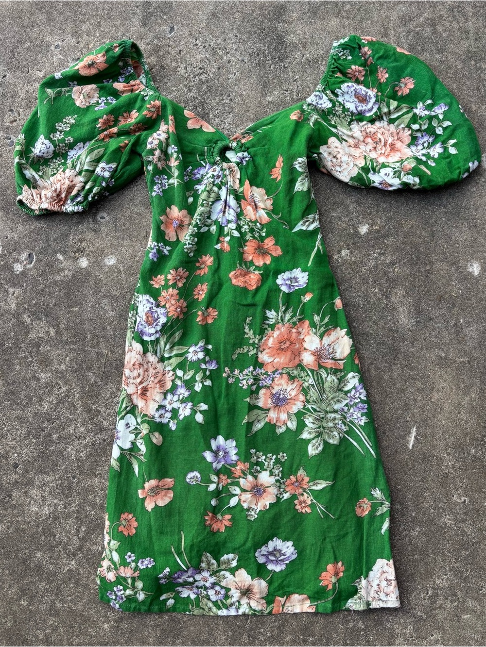 Emerald Green Floral Mini Dress with Puff Sleeves
